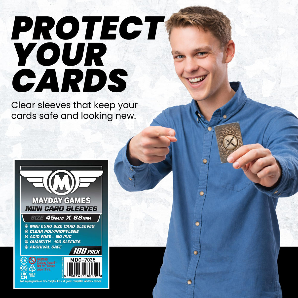 MayDay Games Mini Euro Card Sleeves 45x68mm, 40 Micron, 100 Pack, MDG-7035