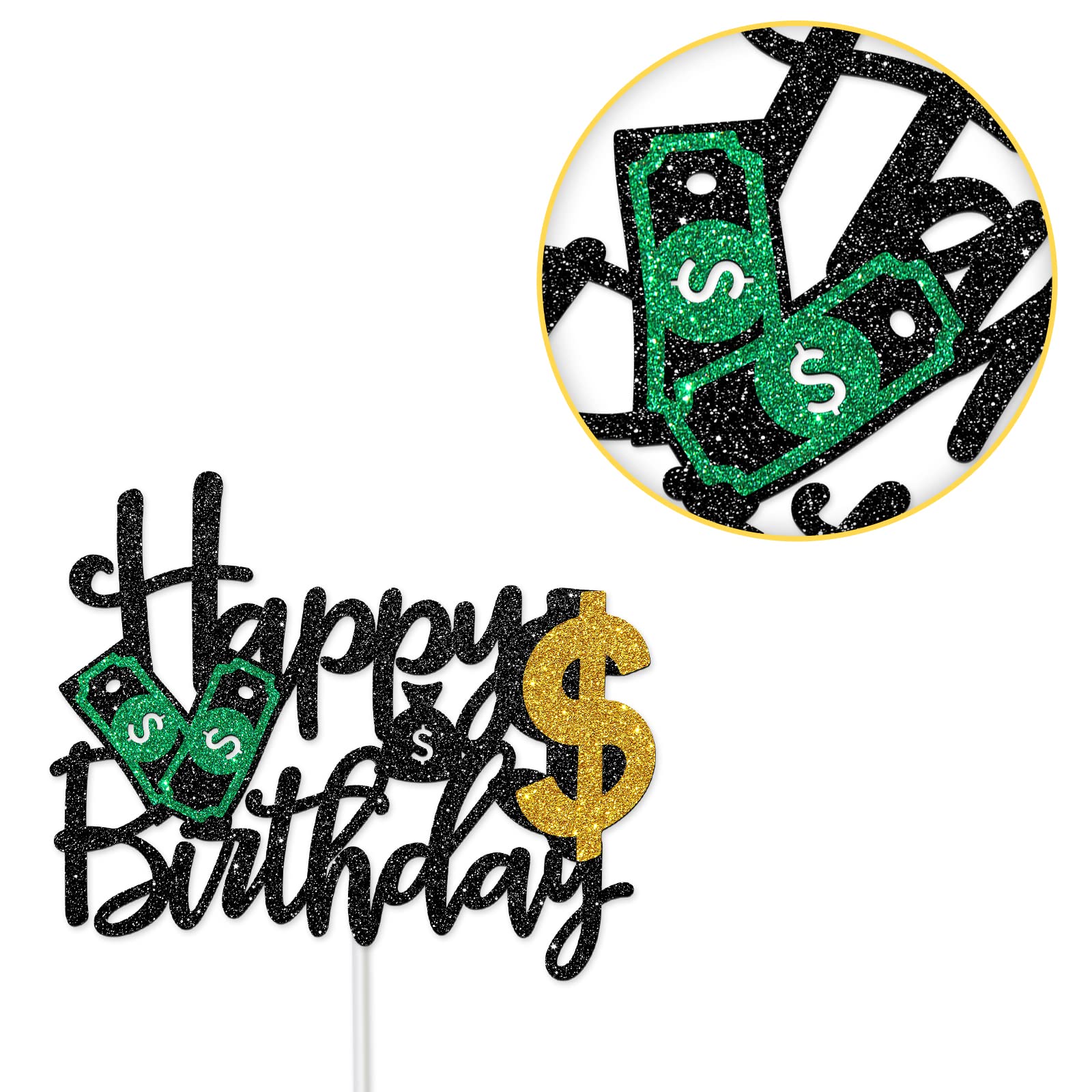 Halawawa Dollar Happy Birthday Cake Toppers, Money Cake Topper Decorations for Women Men Birthday Party, Dollar Theme Birthday Party Decor Supplies
