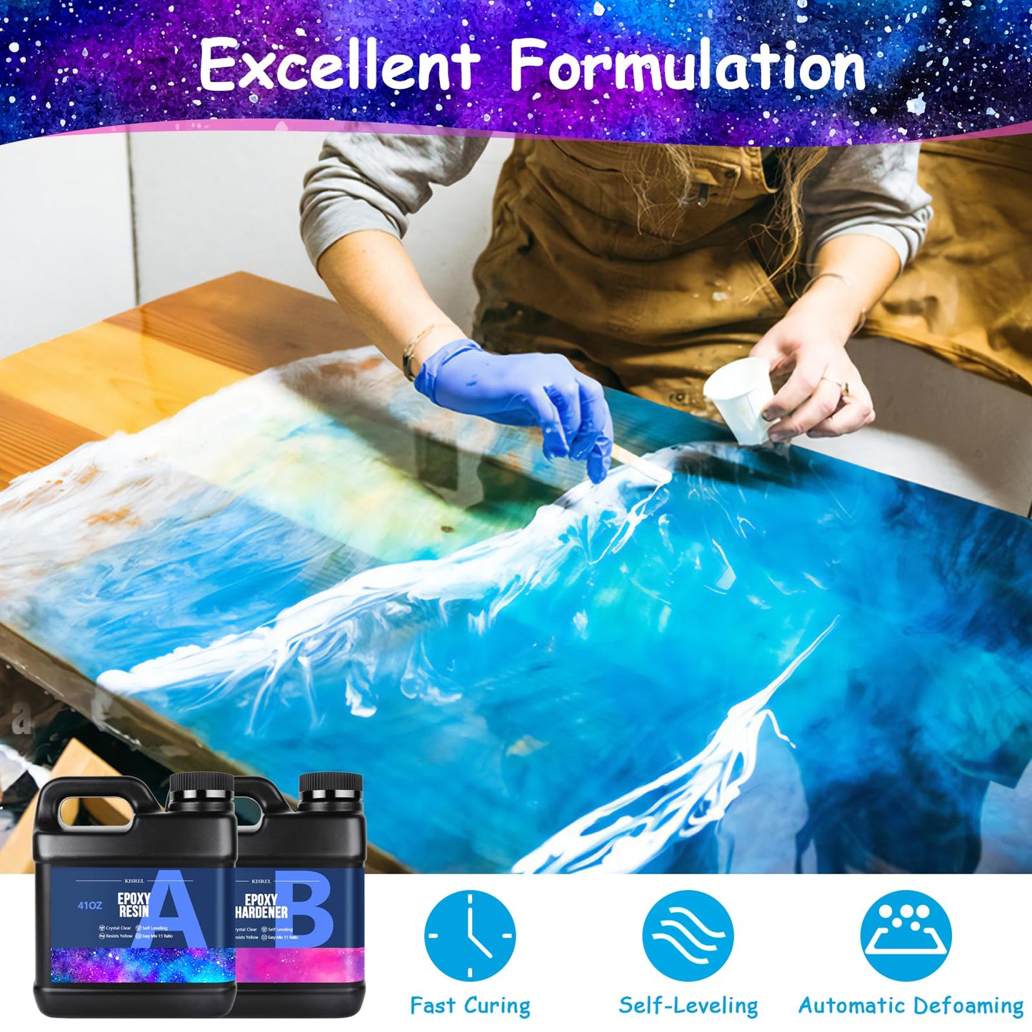 KISREL Epoxy Resin 82oz - Clear Epoxy Resin Kit with 15 Pigments and 15 Colors of Mica Powders - No Yellowing No Bubble Casting Resina for Art Crafts
