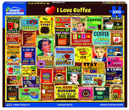 White Mountain 1000 Piece Jigsaw Puzzle Fun Collage 24''x30, I Love Coffee