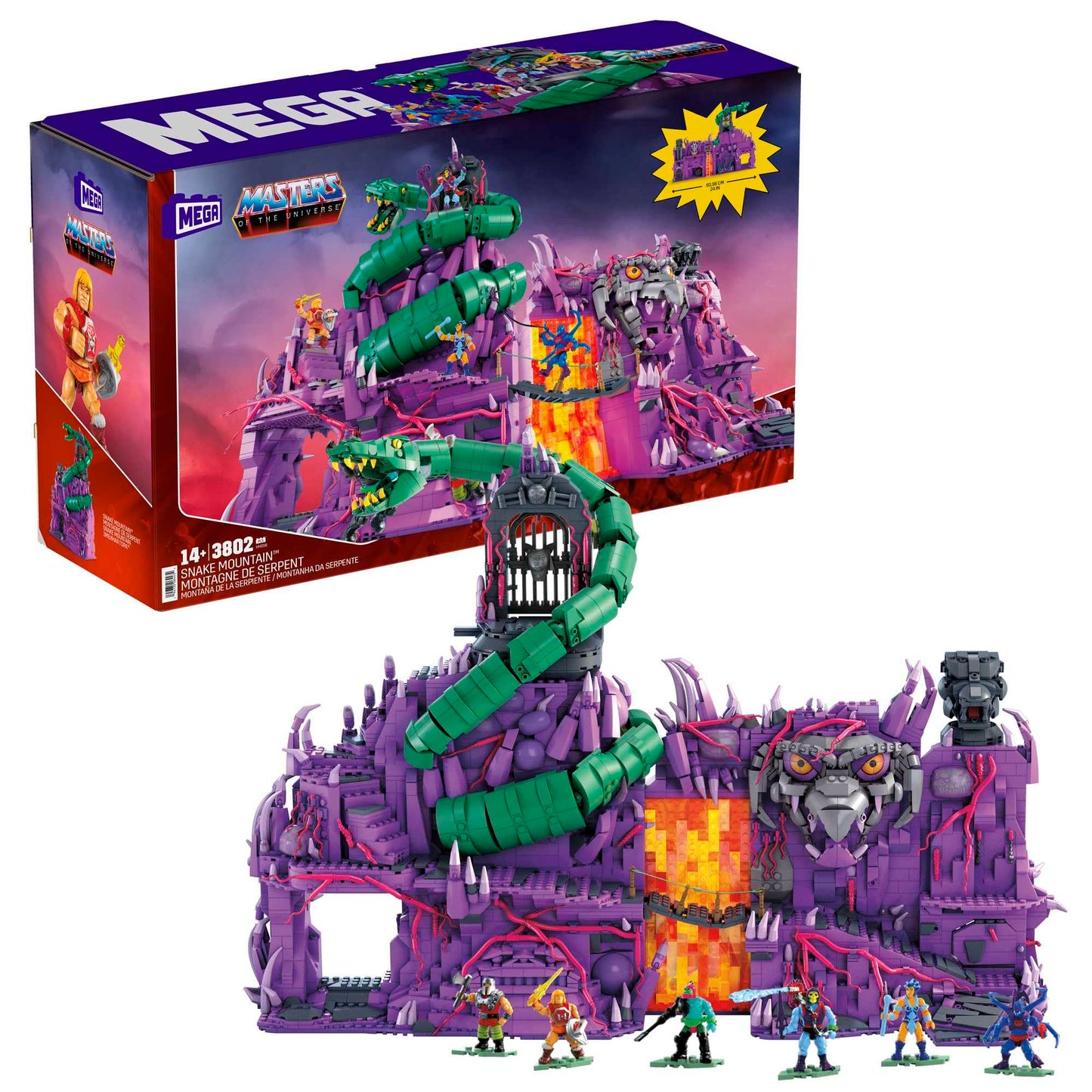 MEGA Masters of The Universe Building Toys Set, Snake Mountain with 3802 Pieces, 24 Inches Wide, 6 Micro Action Figures, Adult Collectible