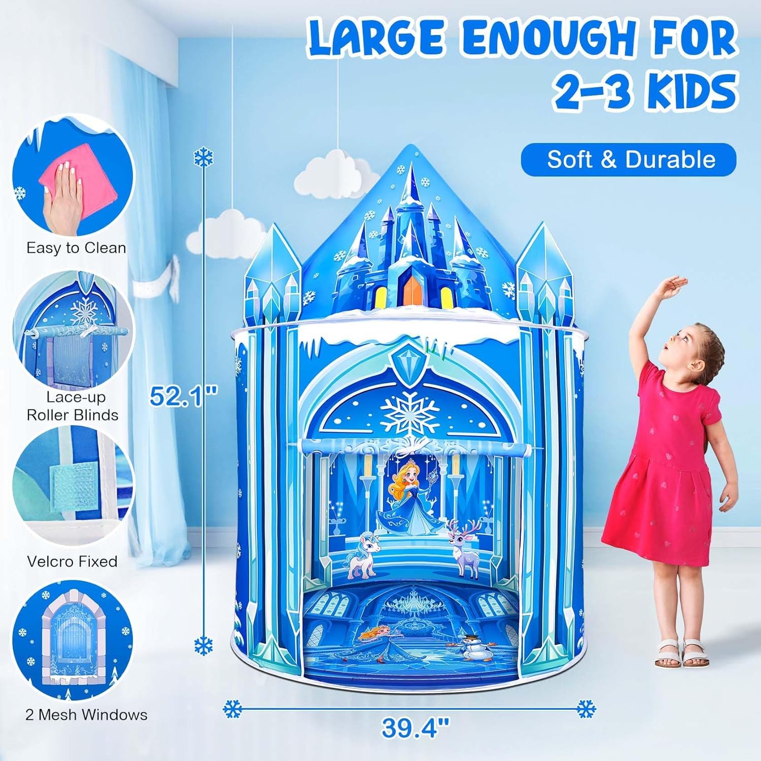 Mnagant Princess Play Tent,Kids Toys for Girls,Ice Castle Kids Tent Indoor and Outdoor, Large Imaginative Playhouse 51" X 40" with Carrying Bag