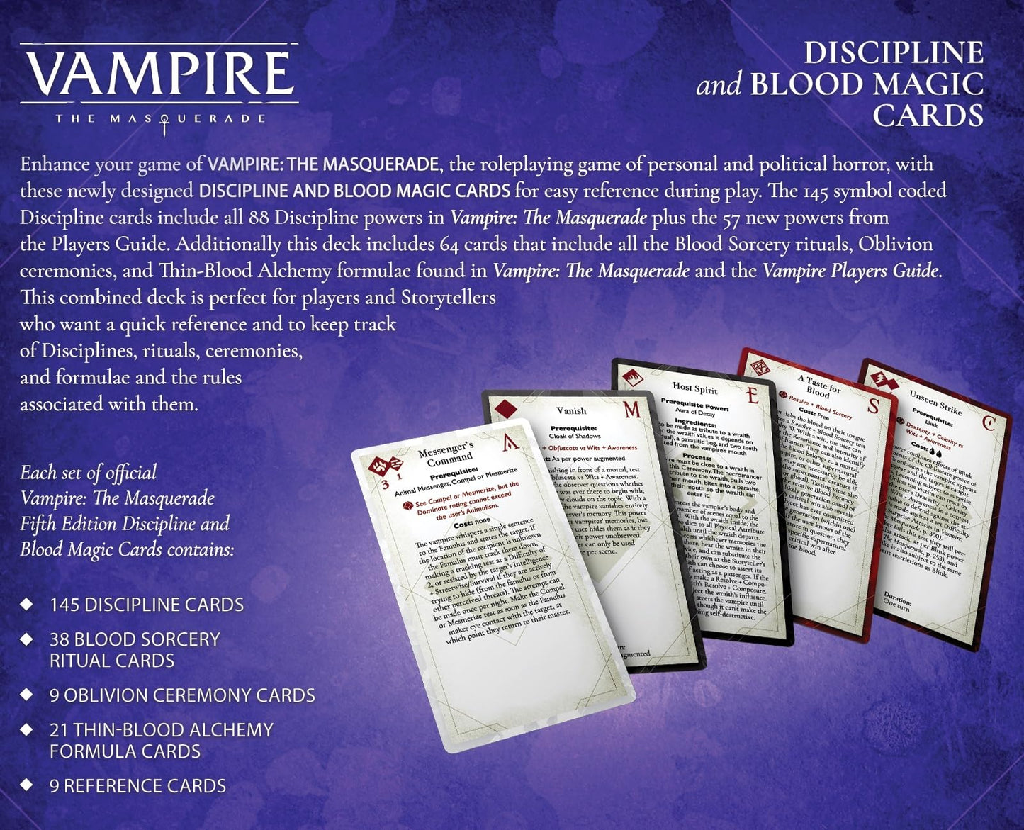 Renegade Game Studios Vampire The Masquerade Discipline Deck 5th Edition Reference Cards - 219 Tarot-Sized RPG Accessory