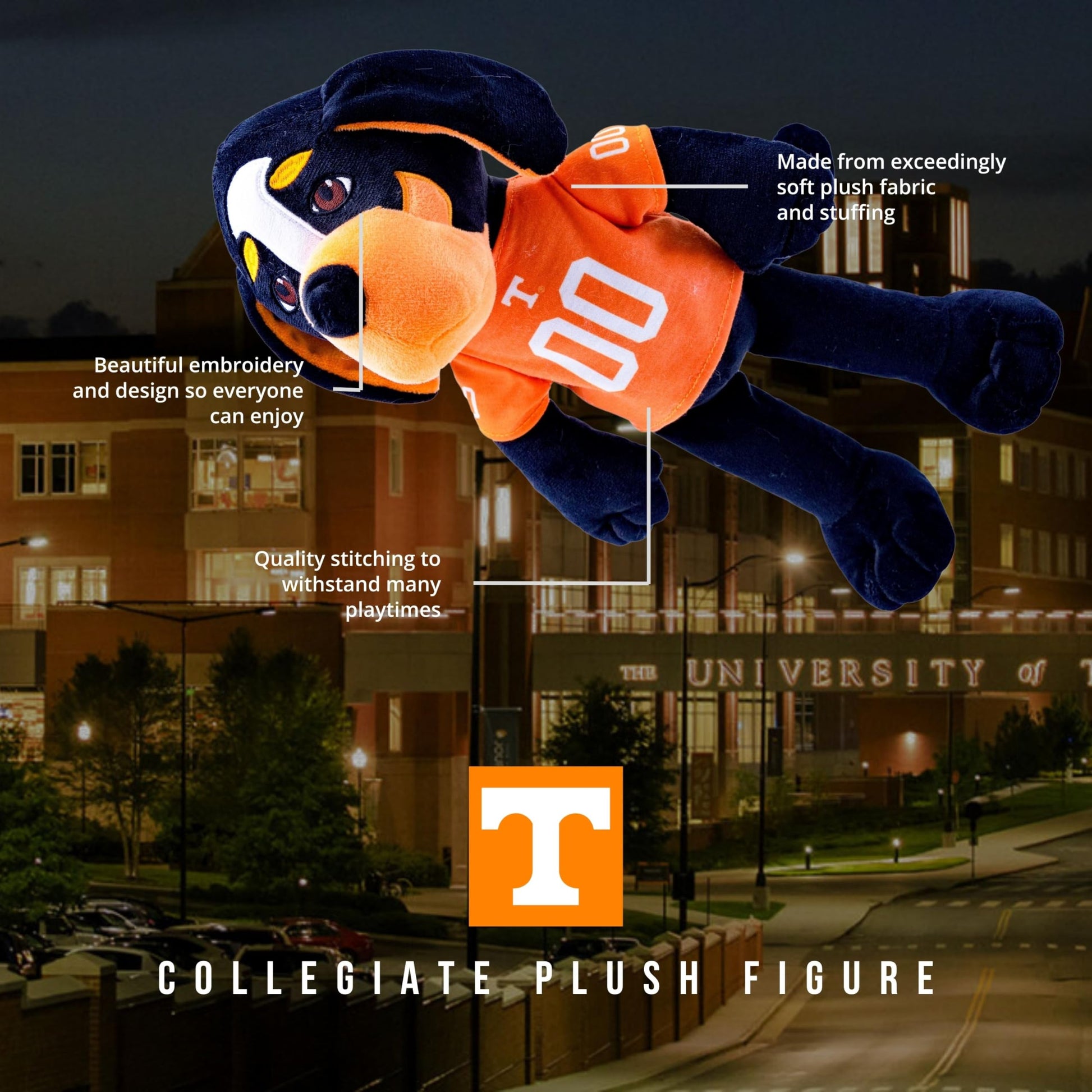 14" University of Tennessee Smokey Mascot Plush Figure - College Football Ragdoll - Sports Mascot Figure - Soft Plush Material - Surface Washable