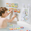 iPlay, iLearn Bath Toy Organizer W/Foam Letters, Toddler Bathtub Toy W/Storage Net, 32 Floating Alphabet Train Puzzle Bathtime Shower Water Play
