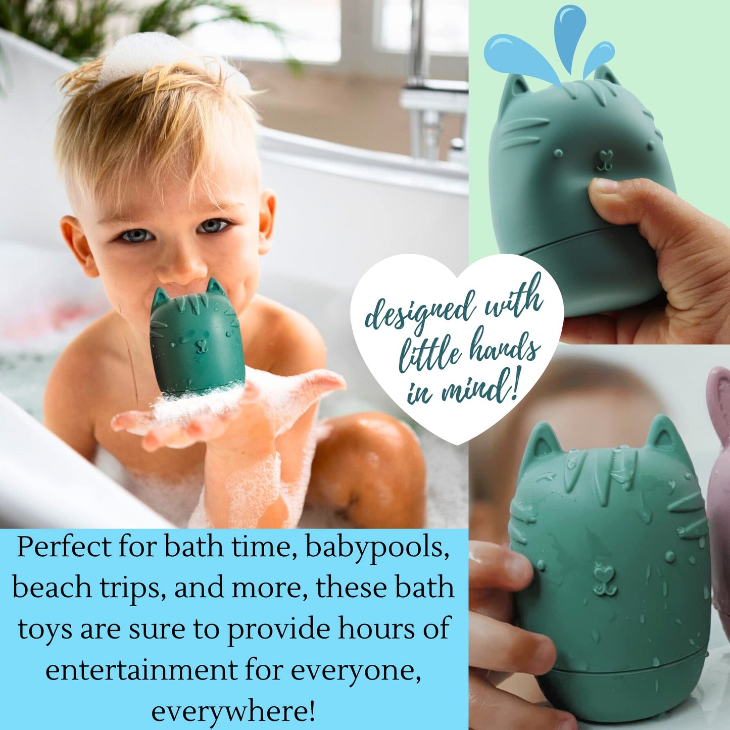 Bumble Bear Mold Free Silicone Bath Toys, Baby Bath Toys 6-12 Months, Toddlers 1-3, Non Toxic Infant Bathtub Toy, Water Toys, Pool Toy, Dishwasher
