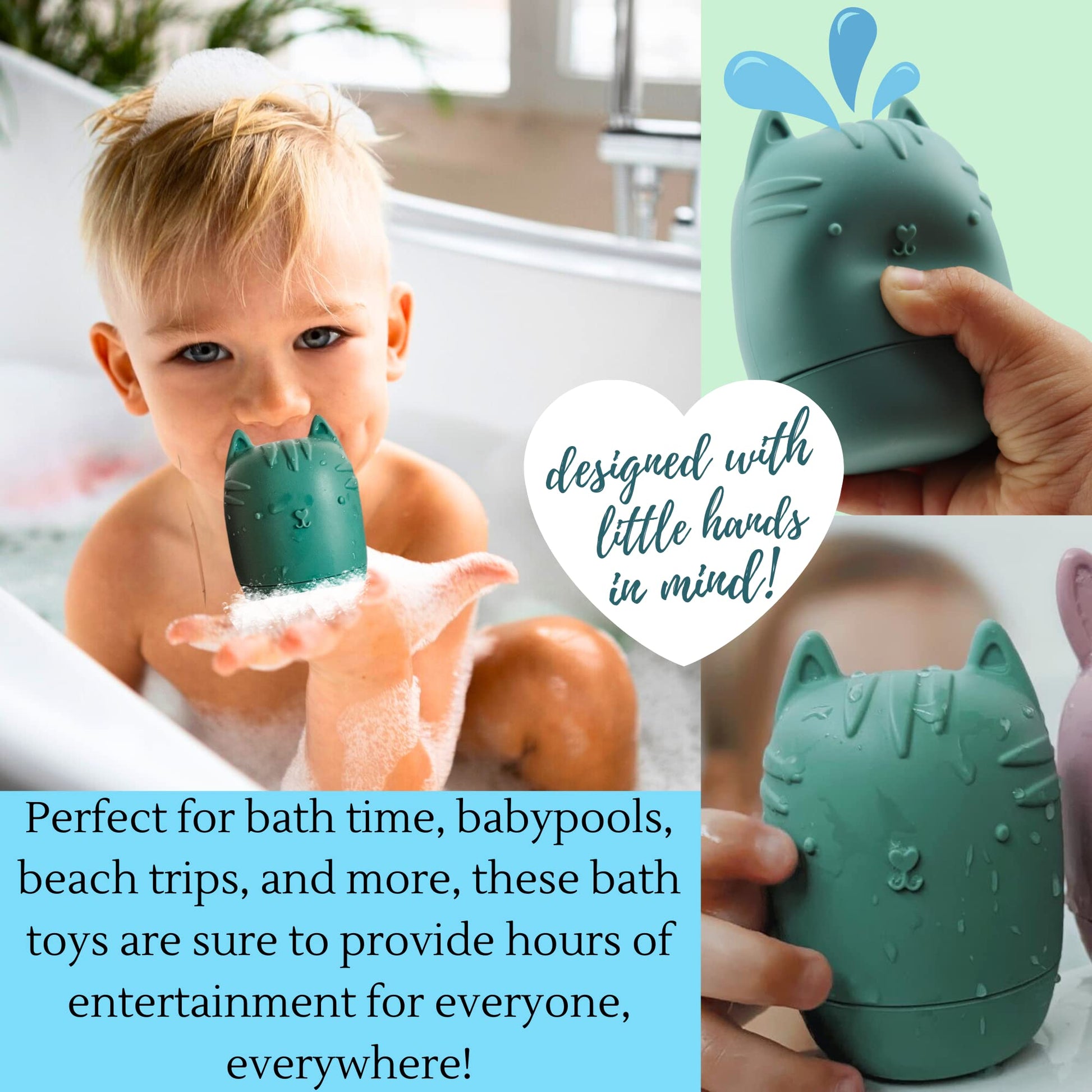 Bumble Bear Mold Free Silicone Bath Toys, Baby Bath Toys 6-12 Months, Toddlers 1-3, Non Toxic Infant Bathtub Toy, Water Toys, Pool Toy, Dishwasher