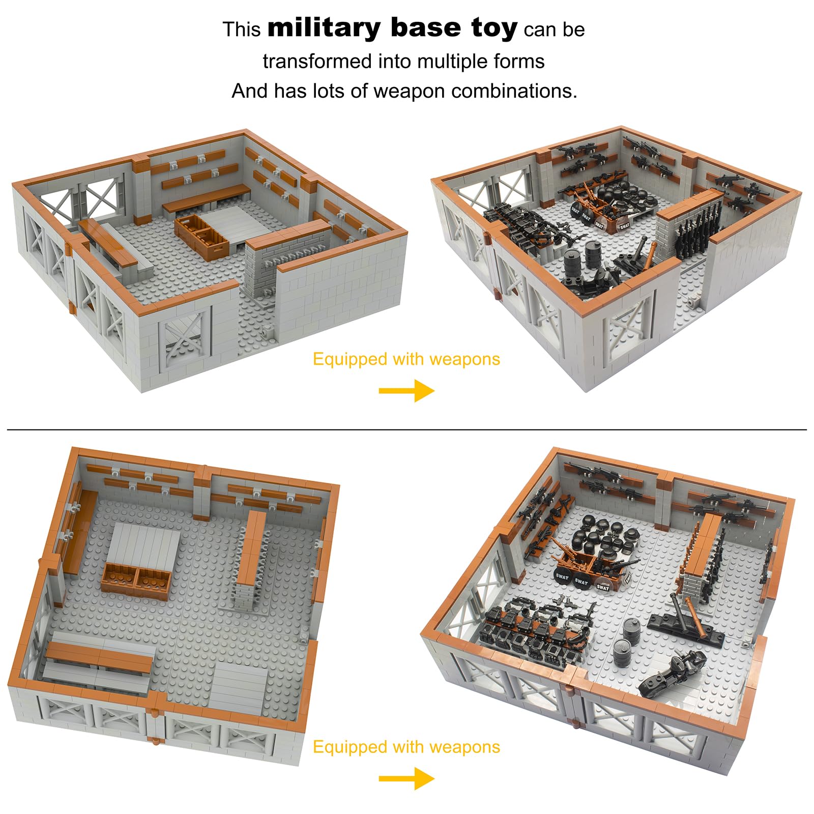Gonsausola Military Base Building Bricks Set, Defence Base Guard Tower Guns Weapons Building Block Toy, Weapon Pack Accessories Kits Toys for Kids