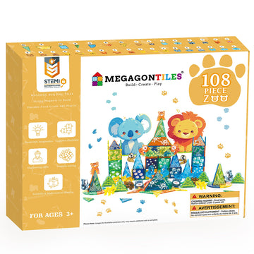 MEGAGONTILES Zoo Animals Magnetic Tiles Set 108PCS | STEM-Authenticated Magnetic Building Blocks with Animal Figures | Educational Construction Toy