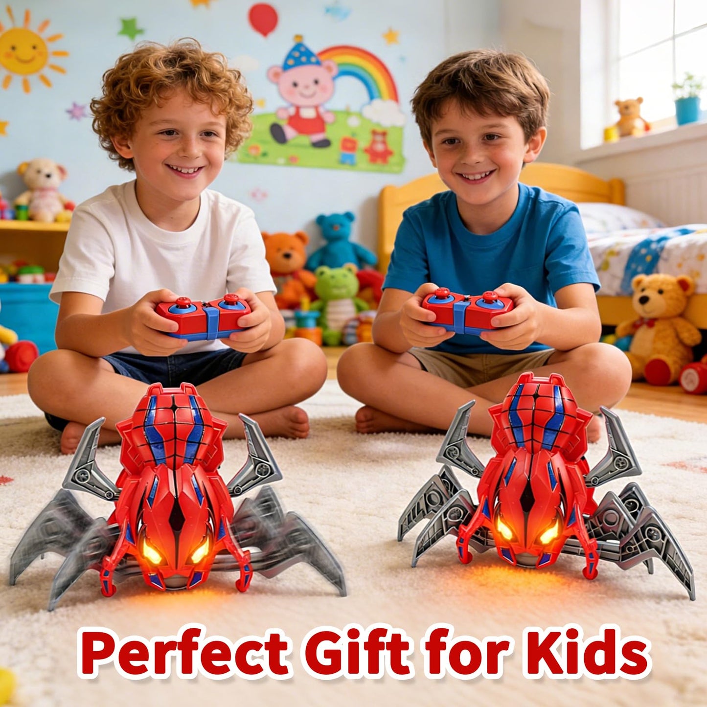 BoomCaCa Remote Control Spider Toys for Boys 4-6 with Eyes Lights, Moving Legs, Fast Speed & 360° Spin, Rechargeable RC Spider Kids Toys for Ages 3-4