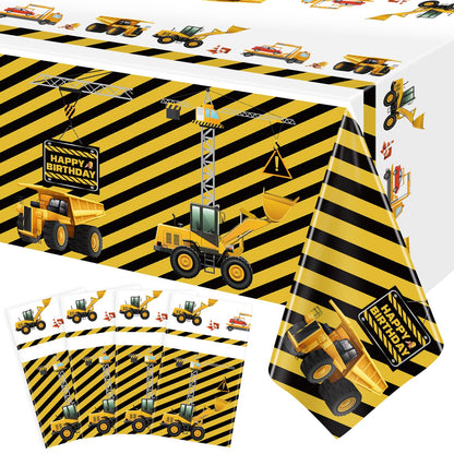 Inspireyee 4 Pack Construction Happy Birthday Tablecloth Dump Truck Birthday Table Covers Tractor Plastic Tablecloth Construction Themed Birthday