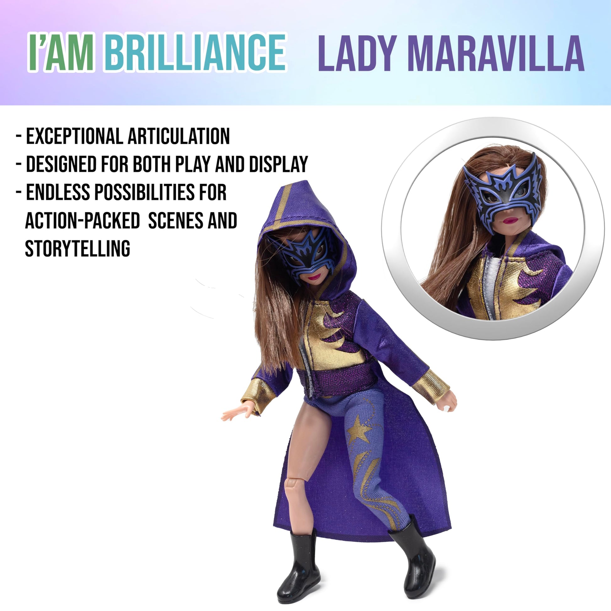Boss Fight Studio Lady Maravilla, I Am Brilliance Doll, Lucha Libre Collectible Action Figure - Highly Articulated Soft Goods Figurine with