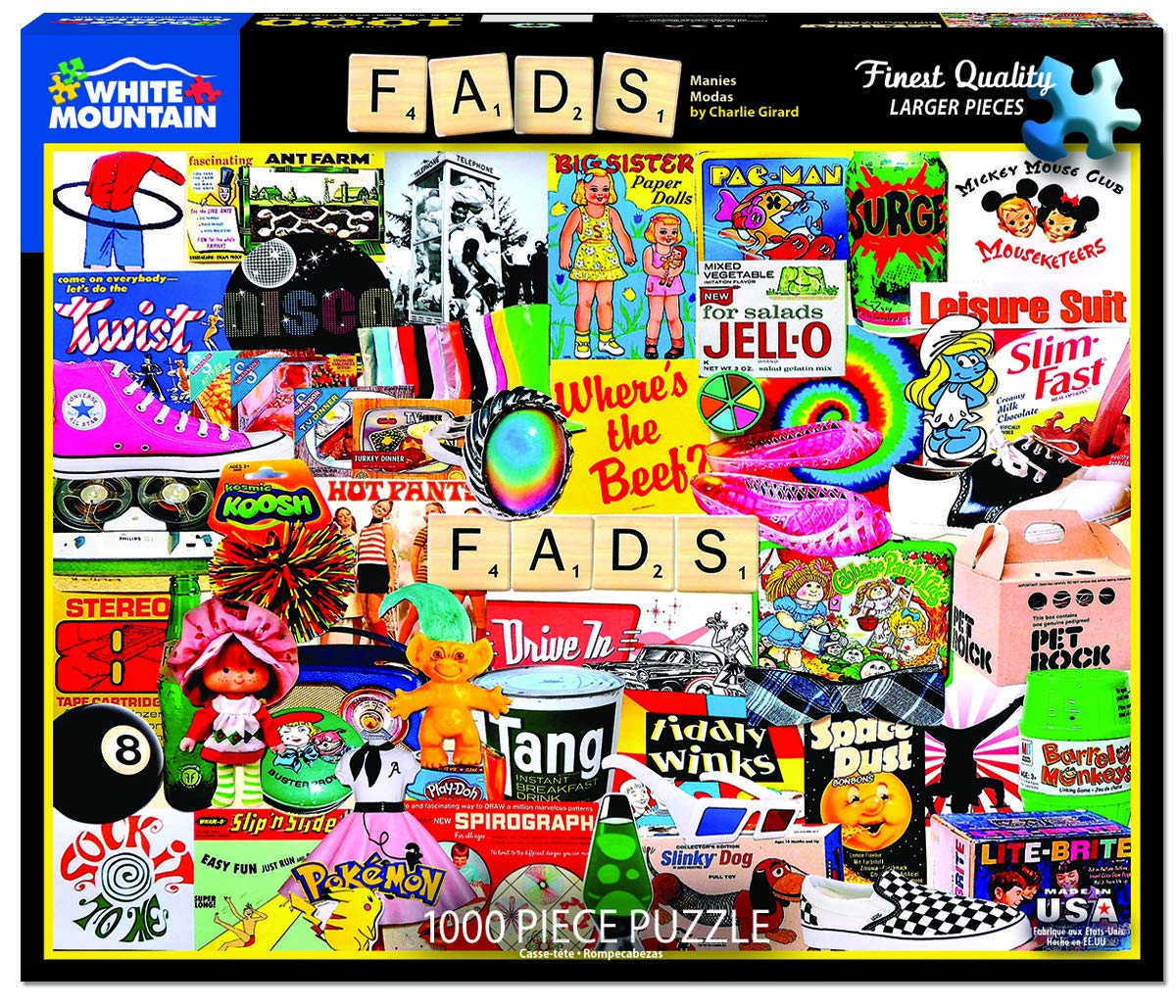 White Mountain 1000 Piece Jigsaw Puzzle Retro Pop Culture Collage, Fads