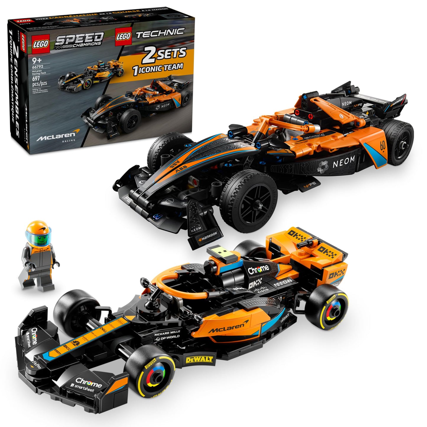 LEGO Technic & Speed Champions McLaren Racing Pack Building Toys Set - Race Cars Toys for Kids, Boys & Girls, Ages 9+ - Gift for Birthdays - 66792