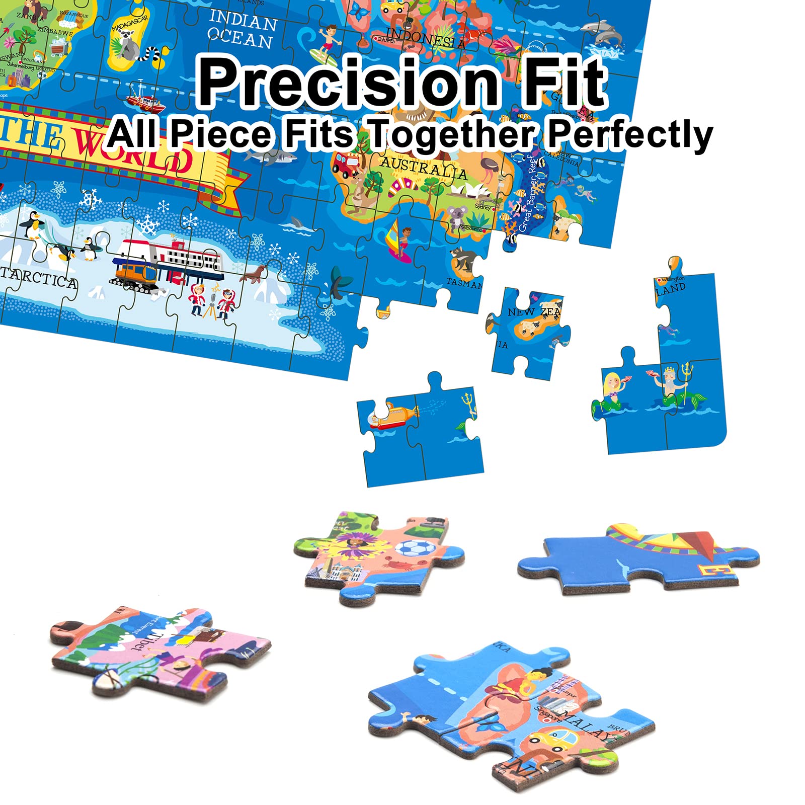 MOTYAWN 200 Pieces World Map Puzzle for Kids & Adults, World Map Jigsaw Puzzle Floor Puzzles Toddler Geography Educational Toys for Boys and Girls