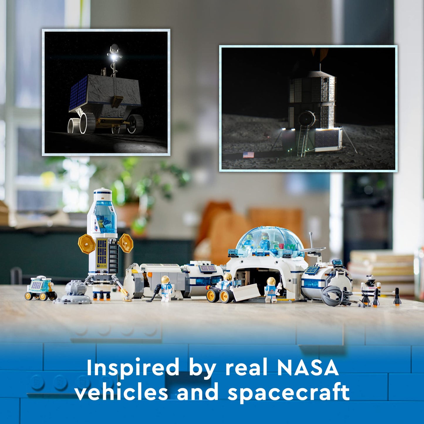 LEGO City Lunar Research Base Outer Space Toy for Kids who Love Space 60350, NASA Inspired Lunar Lander, Rover and Moon Buggy with 6 Astronaut