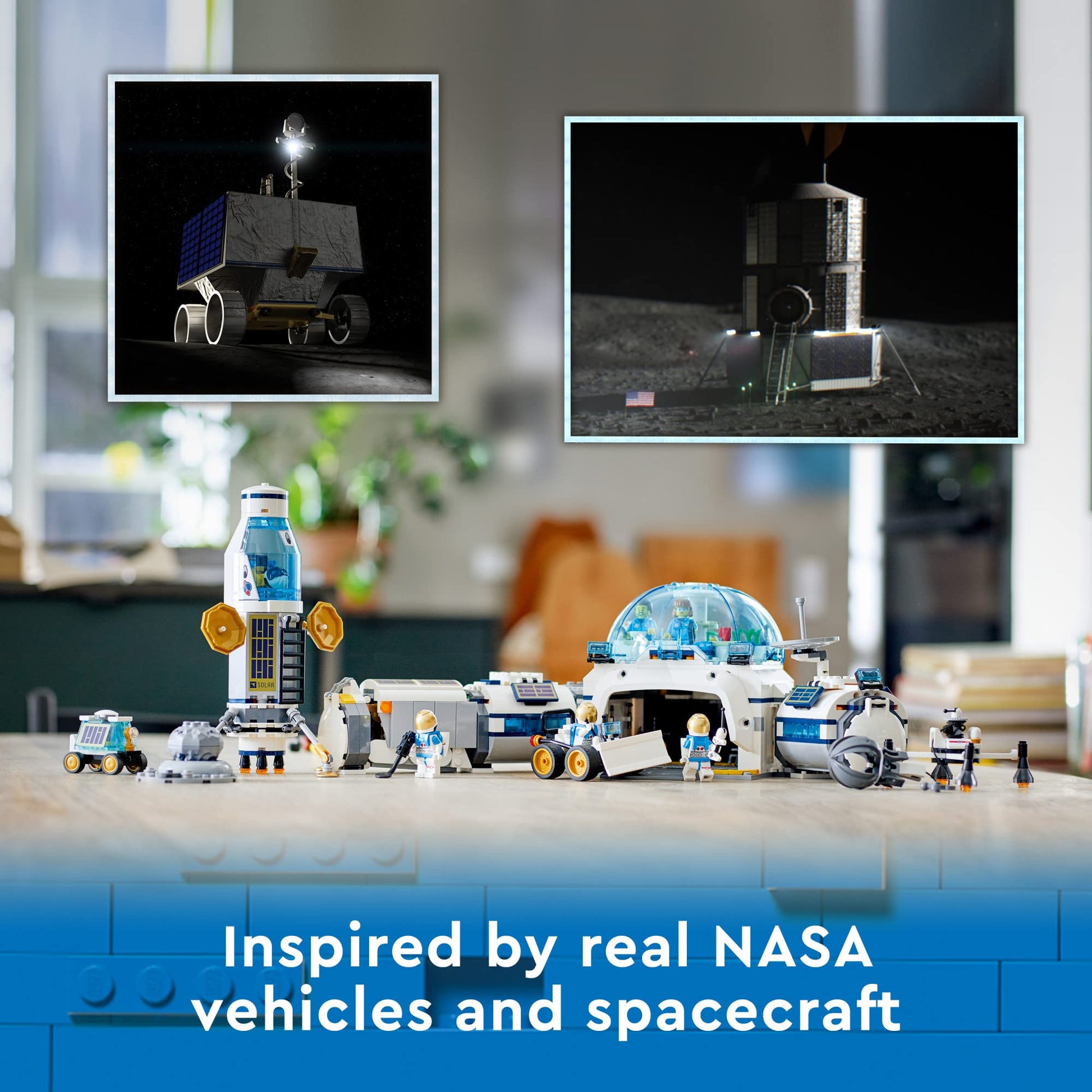 LEGO City Lunar Research Base Outer Space Toy for Kids who Love Space 60350, NASA Inspired Lunar Lander, Rover and Moon Buggy with 6 Astronaut