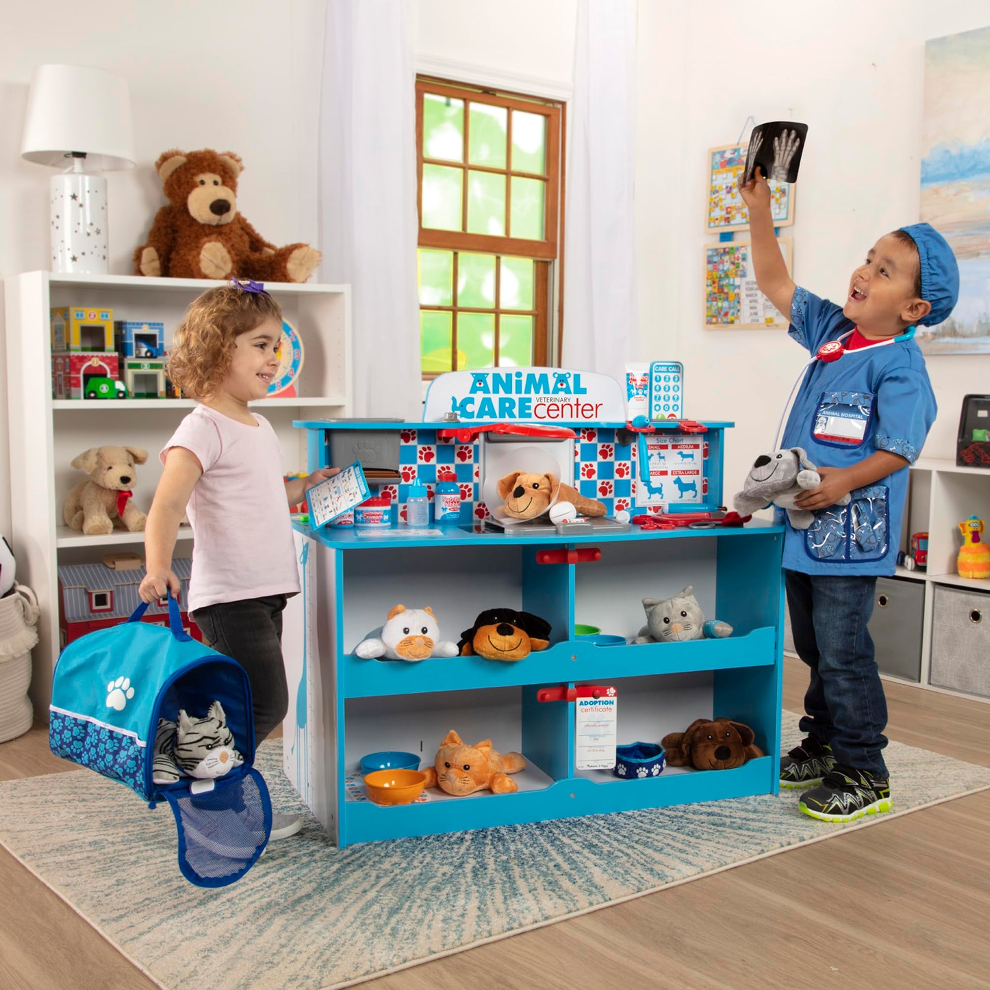 Melissa & Doug Animal Care Veterinarian and Groomer Wooden Activity Center for Plush Stuffed Pets (Not Included)