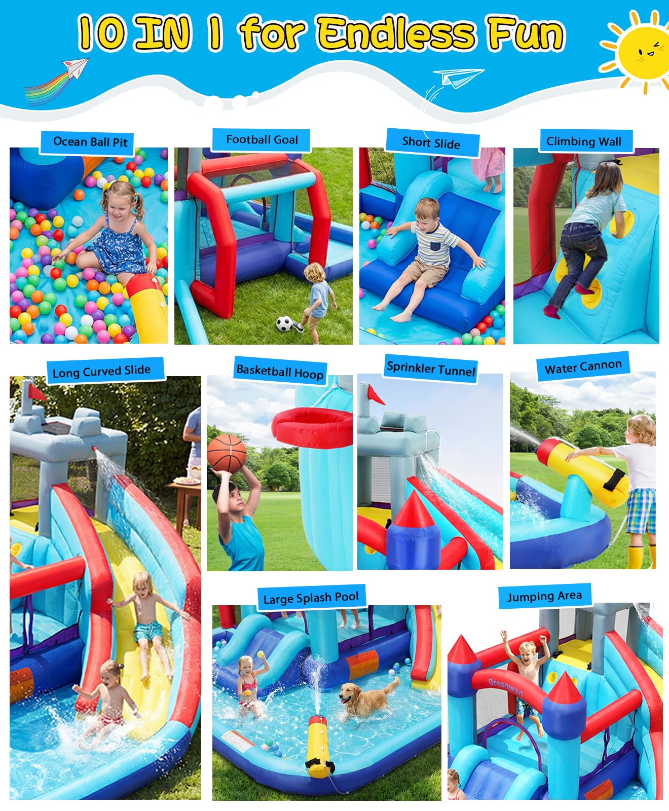 Whubefy 13Ft Inflatable Water Bounce House Double Slides for Kids Backyard