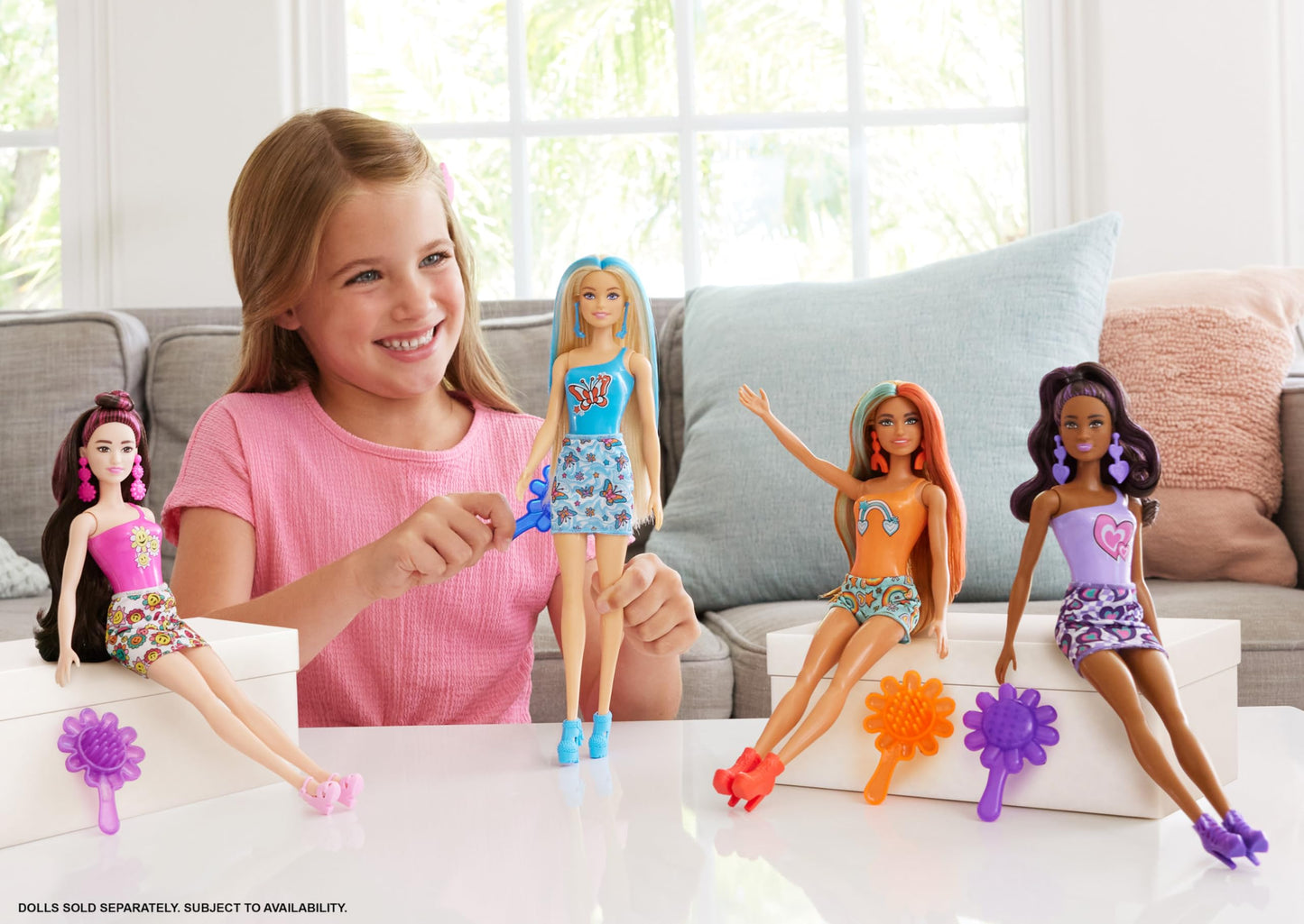 Barbie Color Reveal Doll & Accessories with 6 Unboxing Surprises, Groovy-Themed Series with Color-Change Bodice, 1960s Inspired