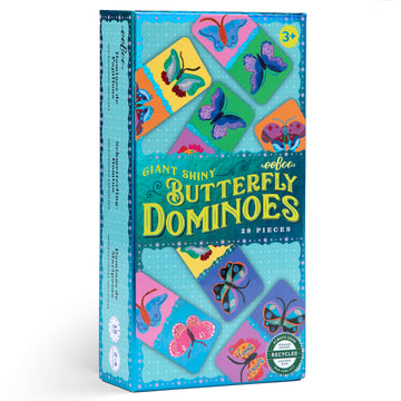 eeBoo Giant Shiny Butterfly Dominoes - 28 Oversized Tiles, Colorful Holographic Foil, Tile Laying Matching Game, Screen-Free Fun, Kids Ages 3 and up