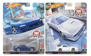 Hot Wheels Premium Ronin Run Mazda RX?7 Bundle - ’95 Blue & FC Pandem White 1:64 Die?Cast Duo, Ages 3+ (Pack of 2)