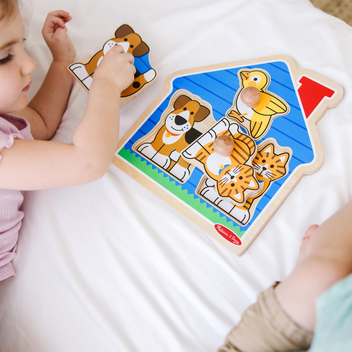 Melissa & Doug Pet Animals Jumbo Knob Puzzle, Wooden Peg Puzzle for Toddlers, Educational Toy for Shape Recognition and Fine Motor Skills, Ages 1+