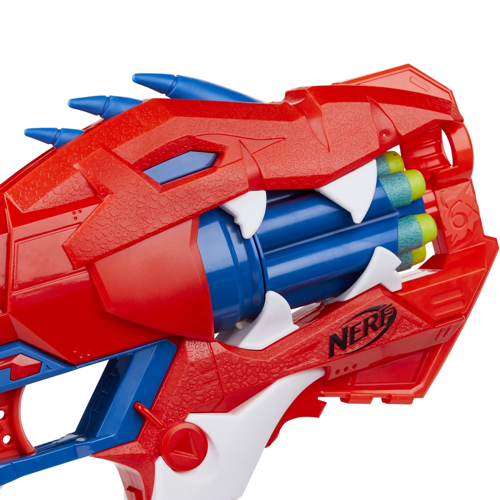 Nerf DinoSquad Raptor-Slash Blaster, 6-Dart Rotating Drum, Slam Fire, Velociraptor Dinosaur Design