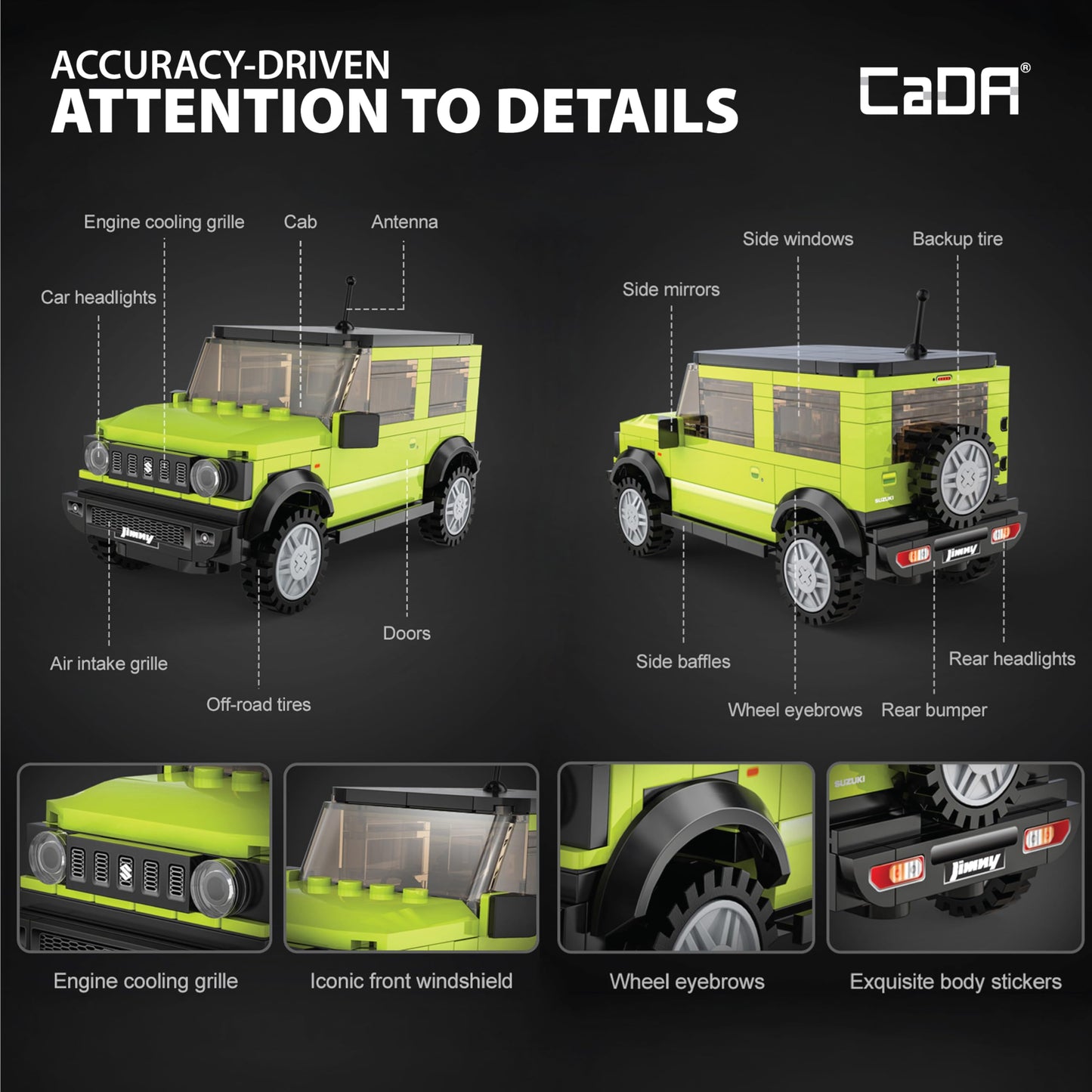 CADA Bricks - Suzuki Jimmy 1:24 Scale Building Kit - Official Licensed Suzuki Jimmy Replica, 192 Pieces, Green Off-Road SUV Model Car, Compatible