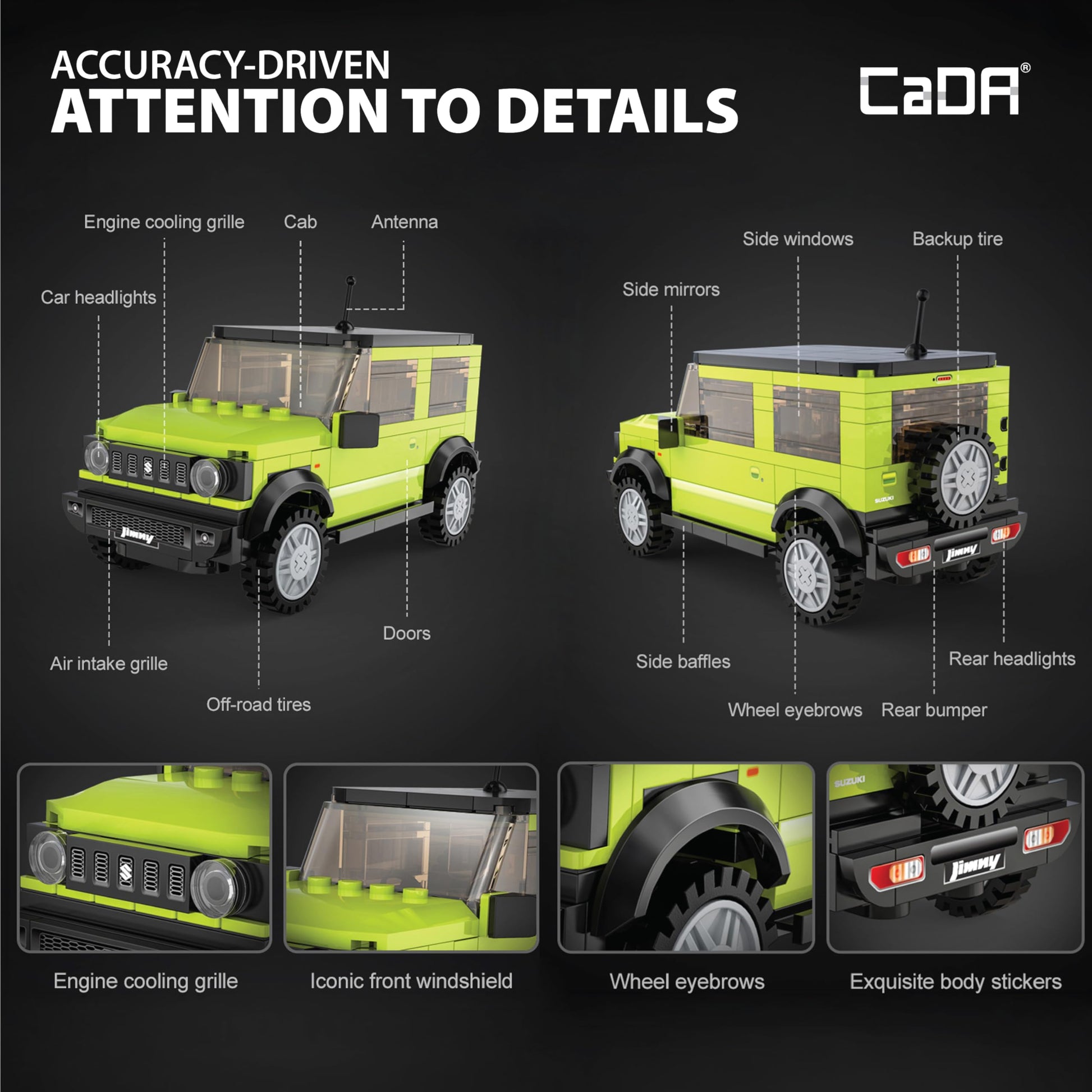 CADA Bricks - Suzuki Jimmy 1:24 Scale Building Kit - Official Licensed Suzuki Jimmy Replica, 192 Pieces, Green Off-Road SUV Model Car, Compatible