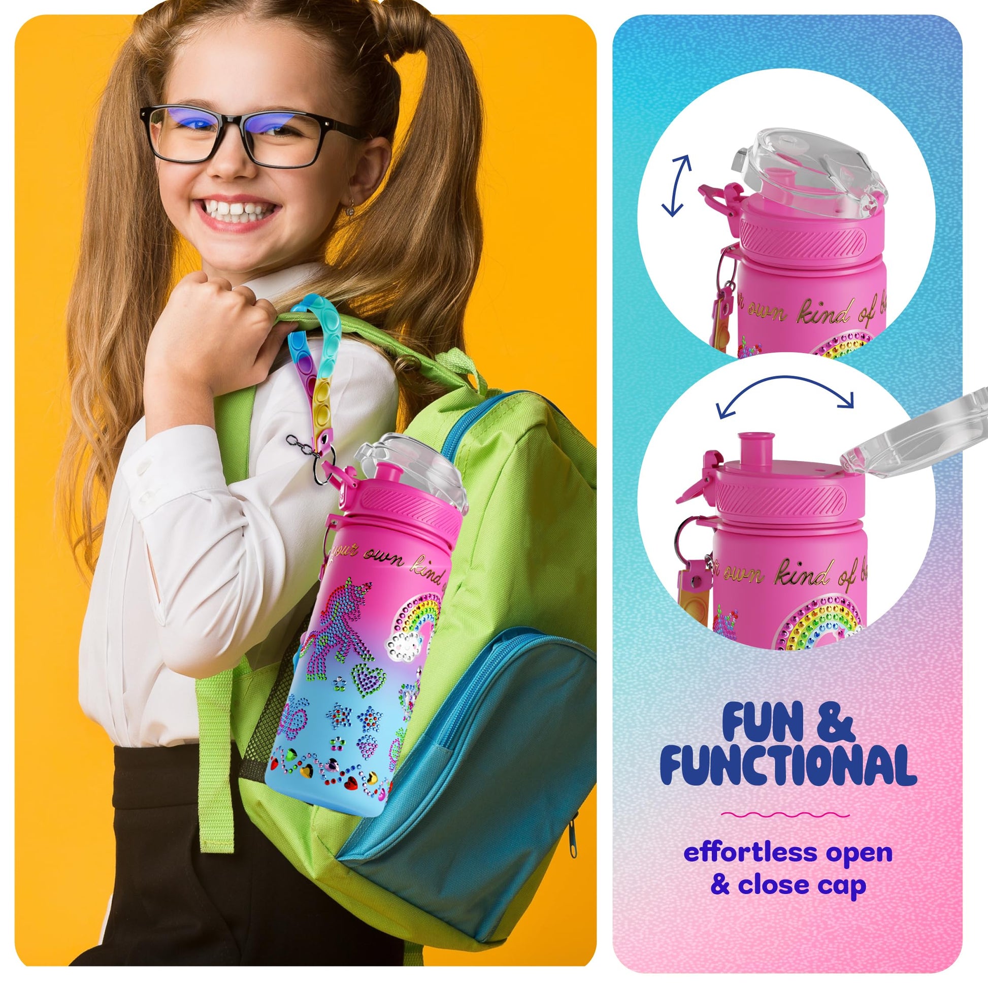 Dan&Darci Decorate Your Own Glow-in-the-Dark Water Bottle Kit for Girls - Birthday Gifts for Girl Ages 4-6 5-7 6-8 - 4 5 6 7 8 Year Old Birthday Gift