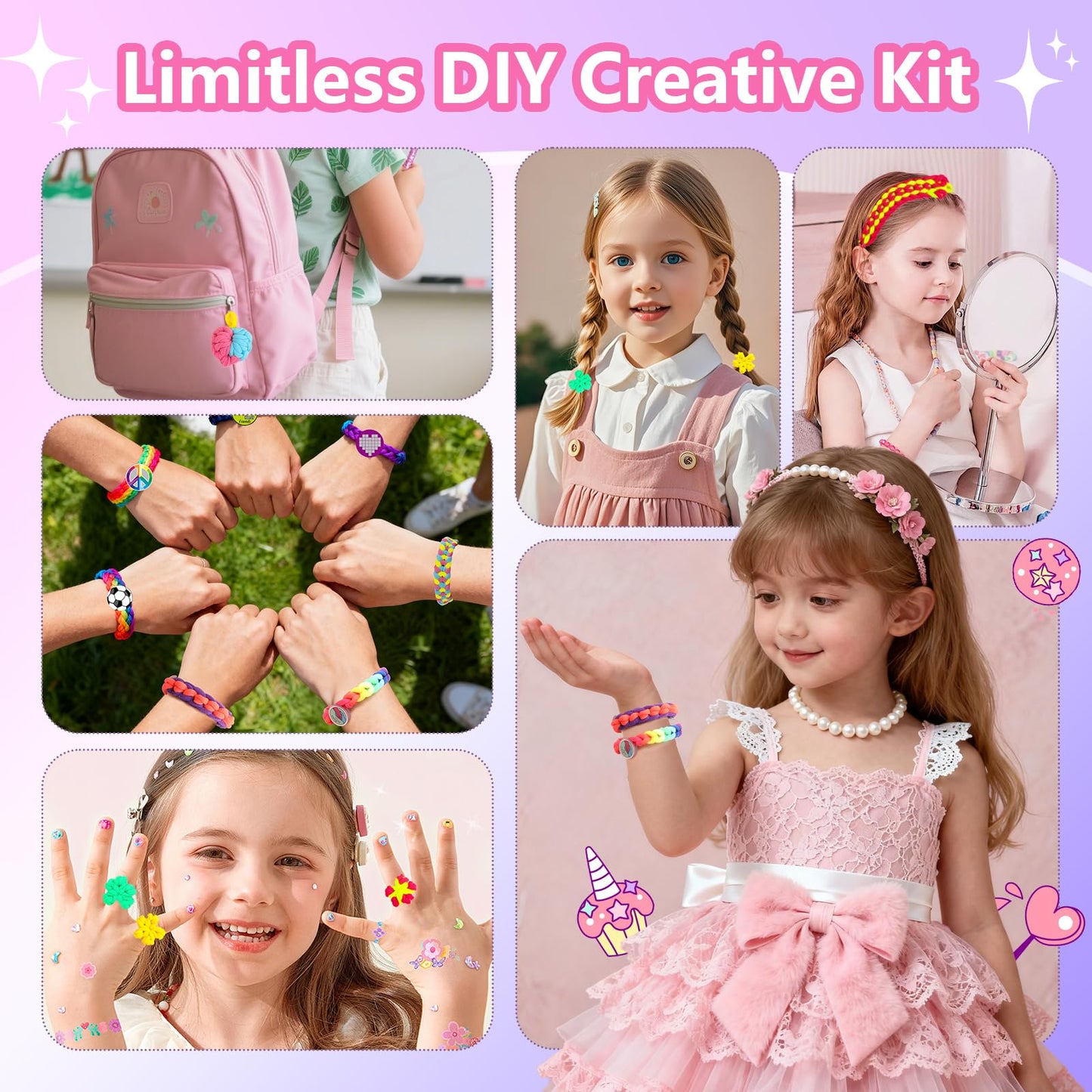 Bracelet Making Kit Gift for Girls Ages 8-12, 1200 Colorful Elastic Cloth Rubber Loom Bands Weaving Loom Bracelet Kit DIY Arts and Crafts Kit Toys