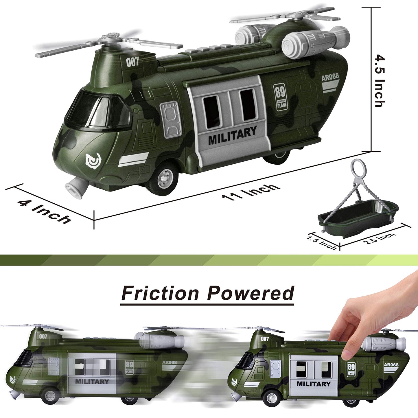 JOYIN Military Vehicles Toy Set of Friction Powered Transport Helicopter with Light and Sound Siren, and Soldier Army Men Action Figures for Kids
