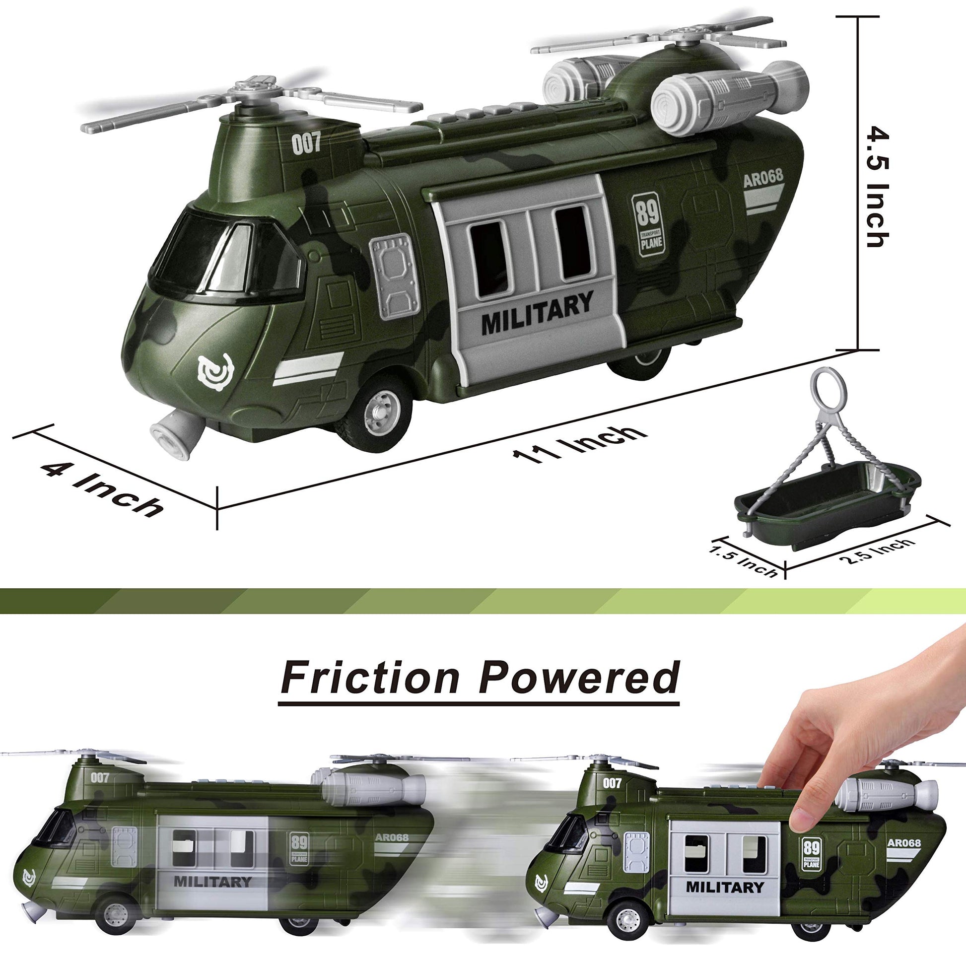 JOYIN Military Vehicles Toy Set of Friction Powered Transport Helicopter with Light and Sound Siren, and Soldier Army Men Action Figures for Kids
