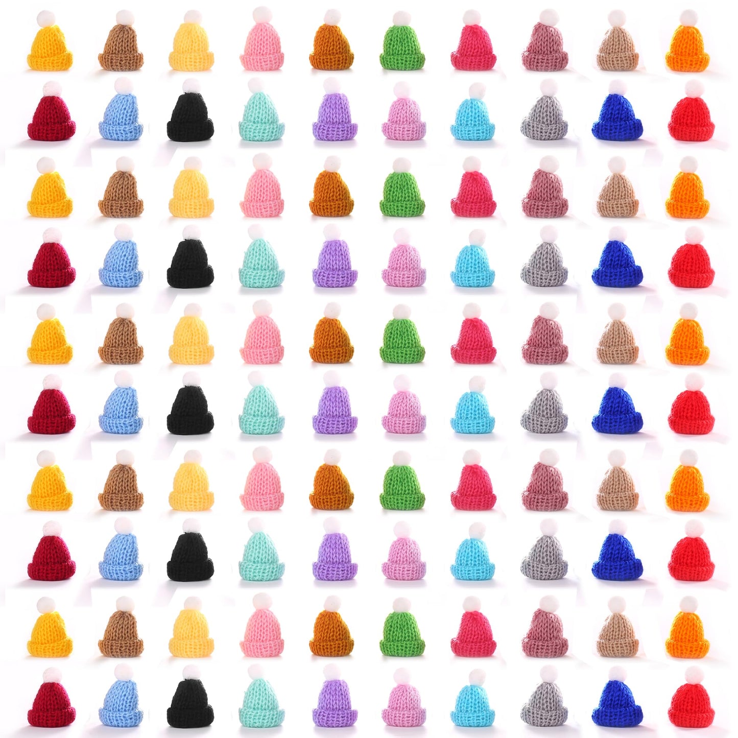 JITUIHOM 100pcs Mini Christmas Hat Set Mini Knitted Doll Hats Small Christmas Tree Decorations Santa Snowman Hats DIY Craft Toys Wine Bottle Ornaments