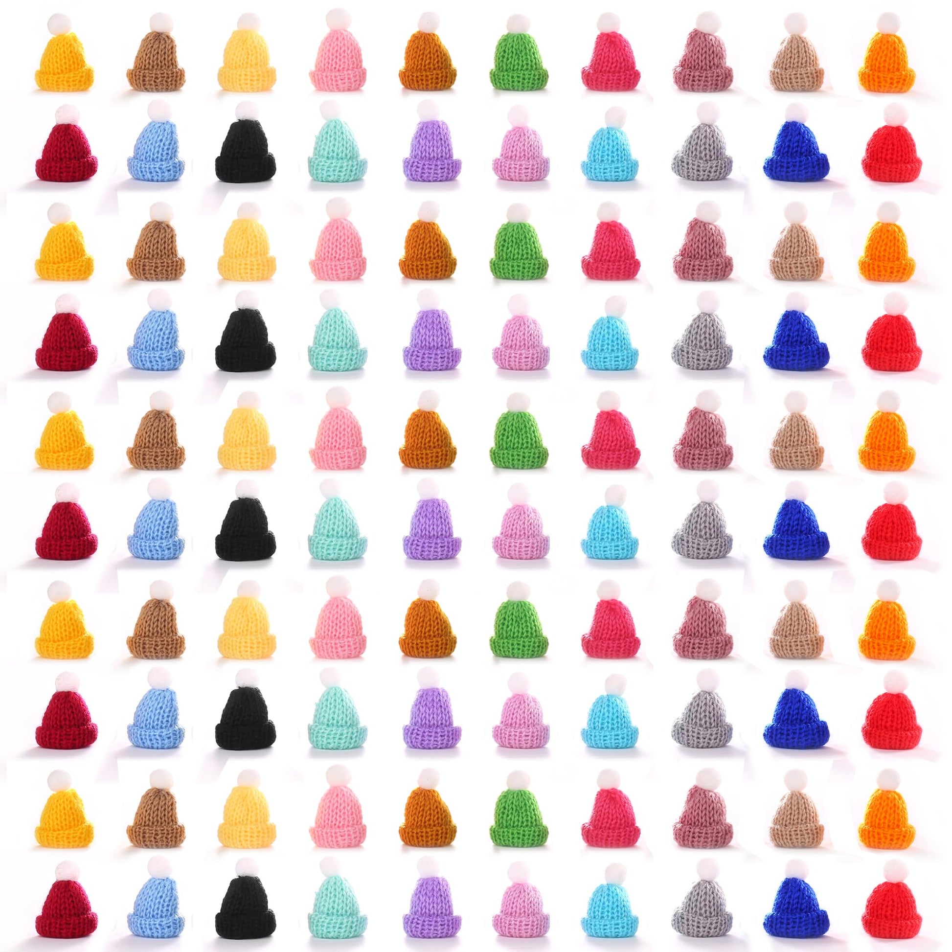 JITUIHOM 100pcs Mini Christmas Hat Set Mini Knitted Doll Hats Small Christmas Tree Decorations Santa Snowman Hats DIY Craft Toys Wine Bottle Ornaments