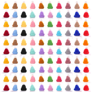 JITUIHOM 100pcs Mini Christmas Hat Set Mini Knitted Doll Hats Small Christmas Tree Decorations Santa Snowman Hats DIY Craft Toys Wine Bottle Ornaments