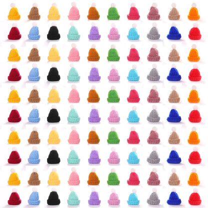 JITUIHOM 100pcs Mini Christmas Hat Set Mini Knitted Doll Hats Small Christmas Tree Decorations Santa Snowman Hats DIY Craft Toys Wine Bottle Ornaments