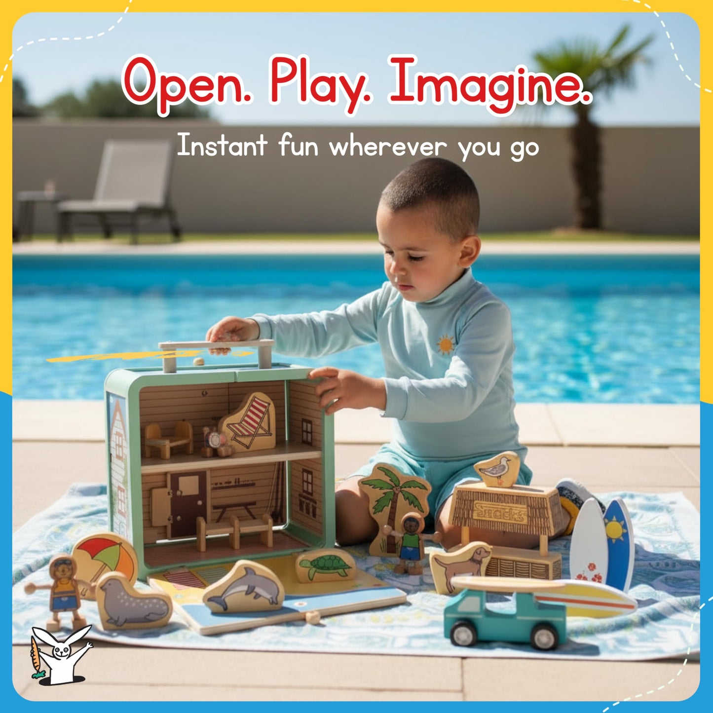 Jack Rabbit Creations Beach Suitcase Playset - 17 Wooden Toys - Ages 3+