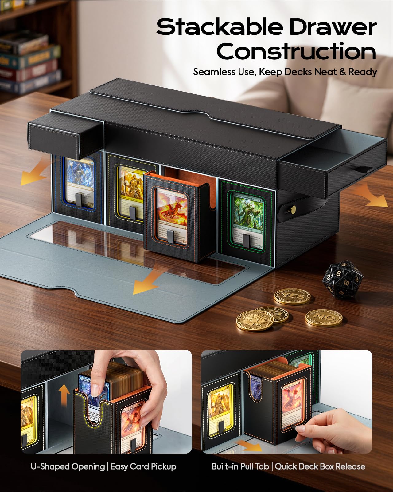 MoKo Commander Deck Box for MTG, 8-Deck Modular Card Case w/Playmat Storage & Dice Tray, Holds 1040+ Double-Sleeved Cards, Magic Card Storage Box