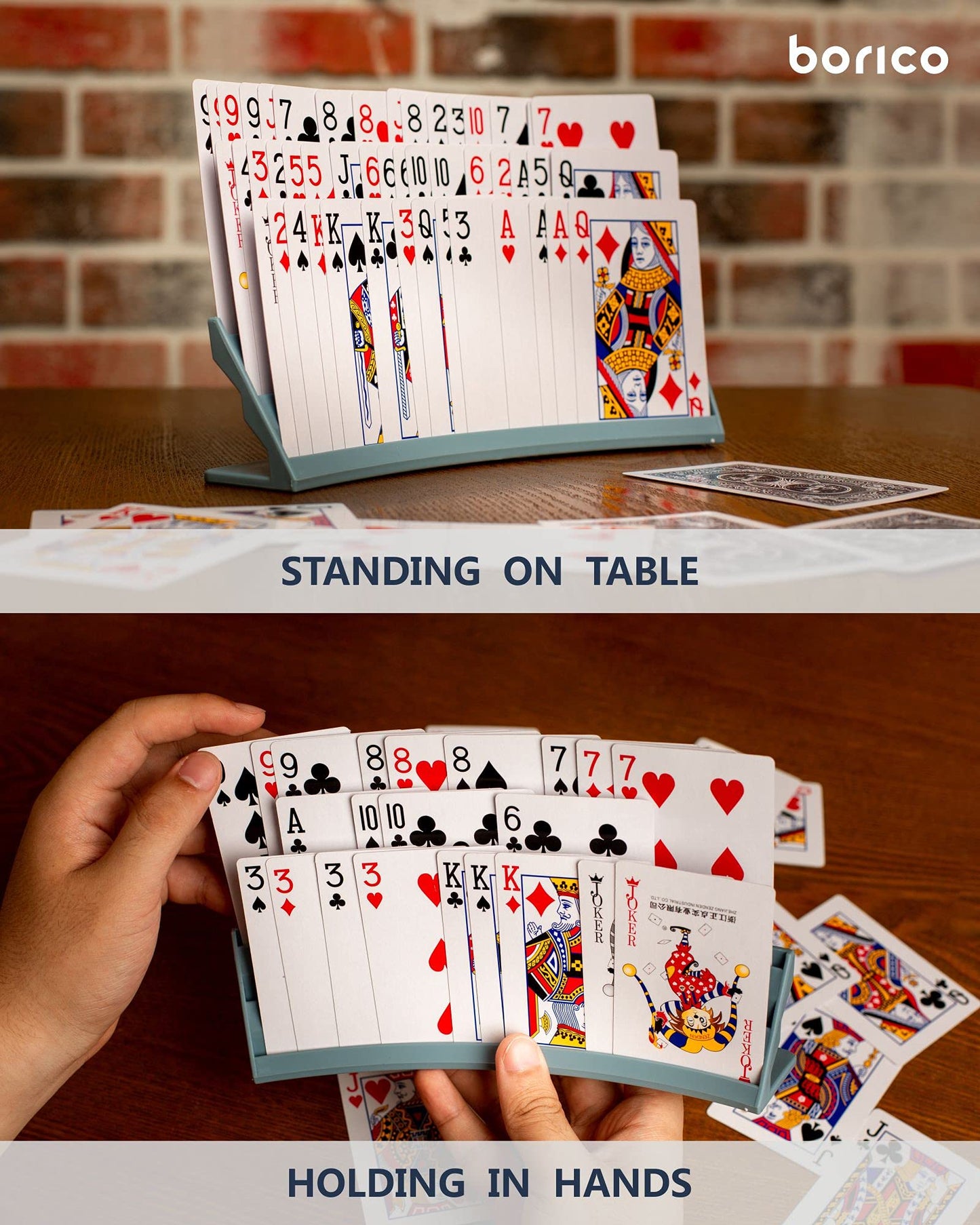 BORICO Card Holders for Playing Cards - 2 Pack Playing Card Holder for Kids and Adults,Stackable Storage Game Card Tray with a Travel Pouch(Gray)