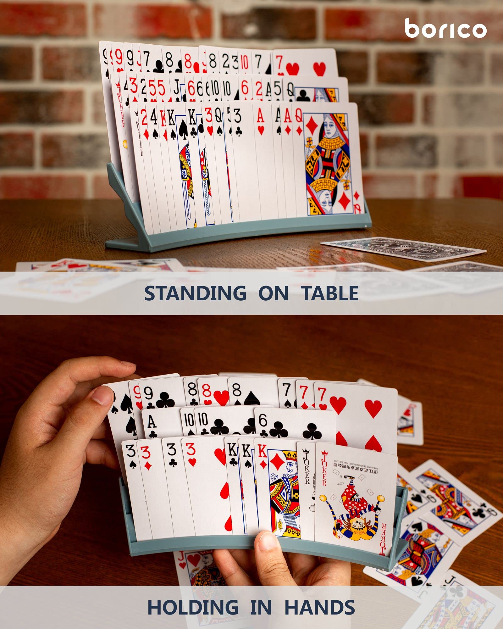 BORICO Card Holders for Playing Cards - 2 Pack Playing Card Holder for Kids and Adults,Stackable Storage Game Card Tray with a Travel Pouch(Gray)