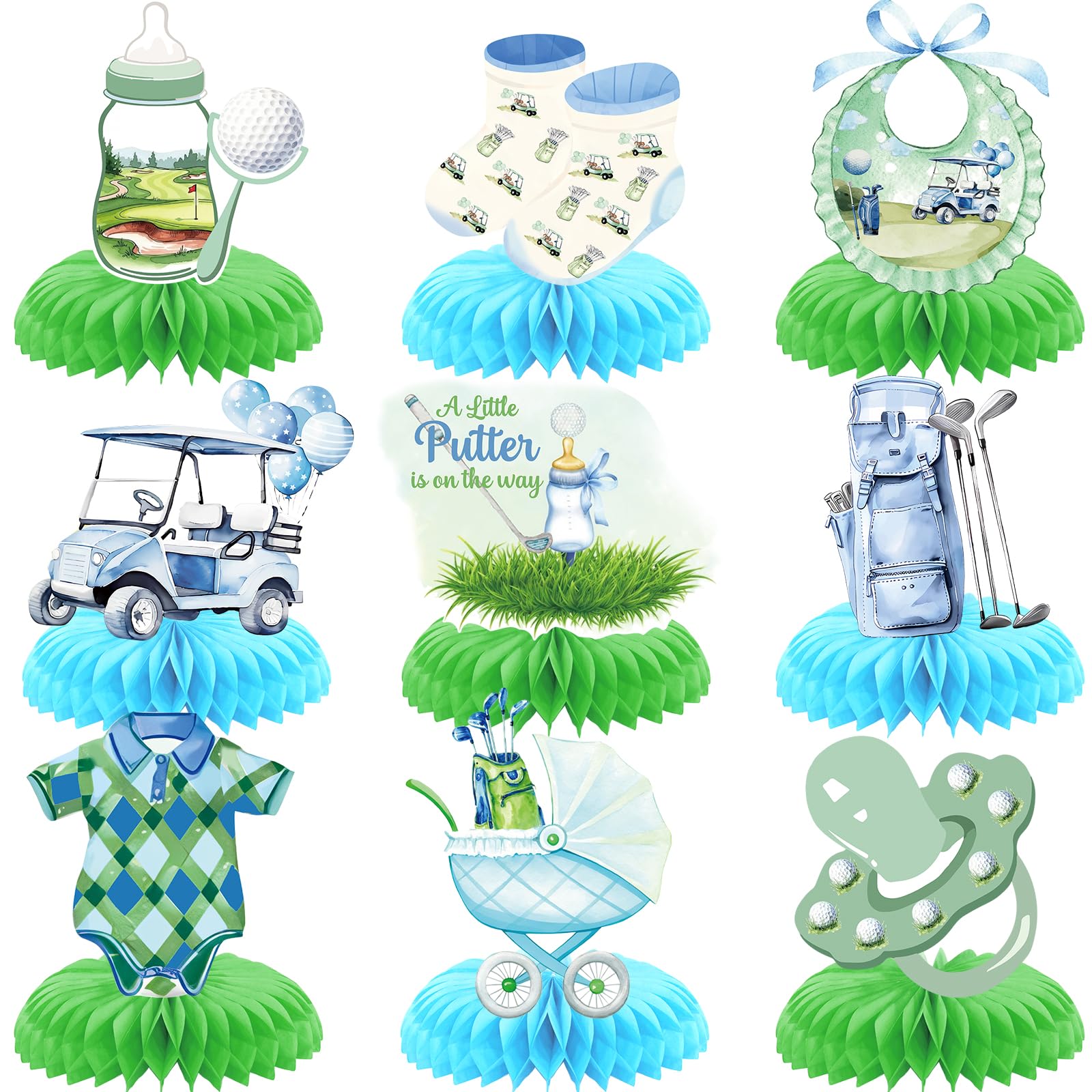 Golf Baby Shower Decorations: 9PCS Golf Centerpieces for Table A Little Putter is on the Way Baby Shower Table Decorations for Sports Theme Gender