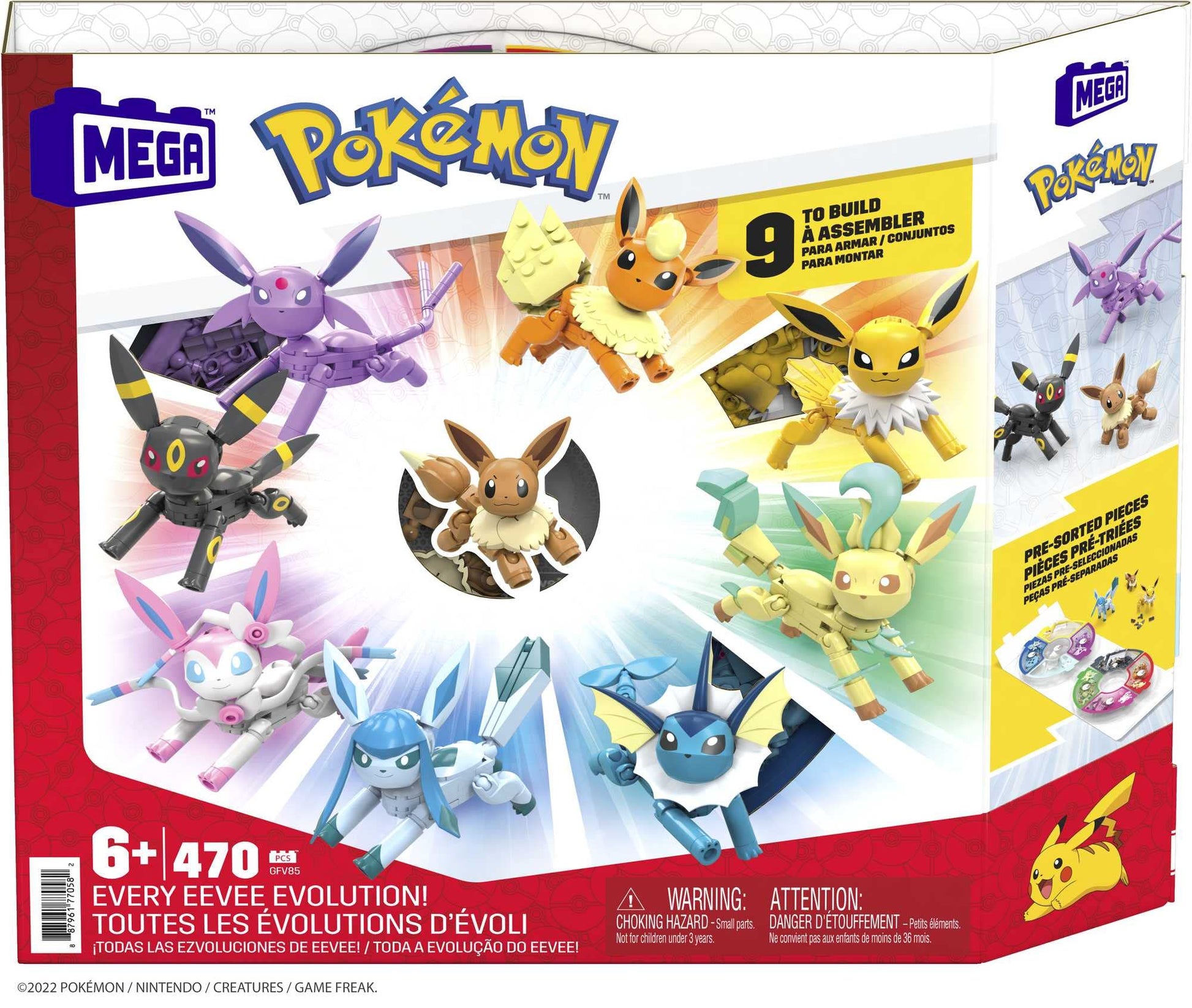 MEGA Pokémon Building Toys Set Every Eevee Evolution with 470 Pieces, 9 Poseable Characters, for Kids