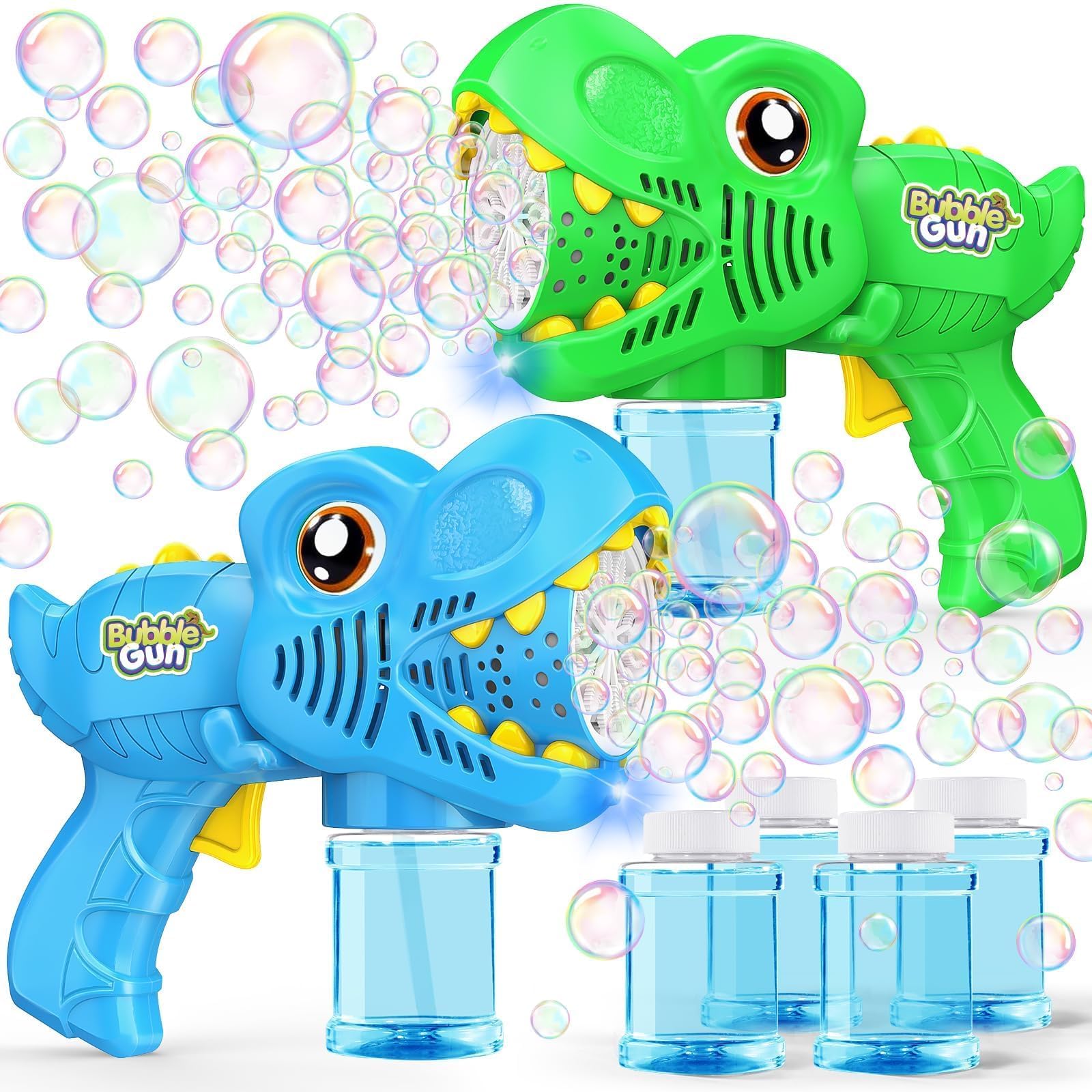 Yunaking Kids Bubble Gun 2 Pack, Dino Bubble Machine for Toddlers Toys Gift