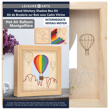 LEISURE ARTS Wood Stitched String Art Kit with Shadow Box Hot Air Balloon - Adult Or Kids Craft - Craft Kits for Teens String Art Kit for Adults 3D 3D