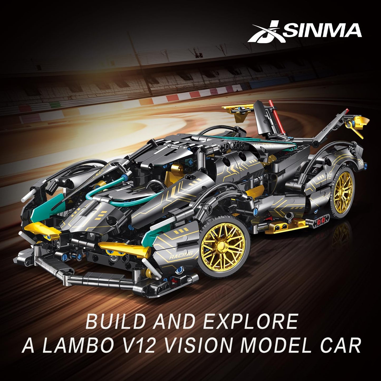 JSINMA Technic Sports Car Building Blocks Toys Boys or Adults Kits 1:14 MOC Lambo V12 Building Set Speed Champions Raceing Car Model Vehicle Set