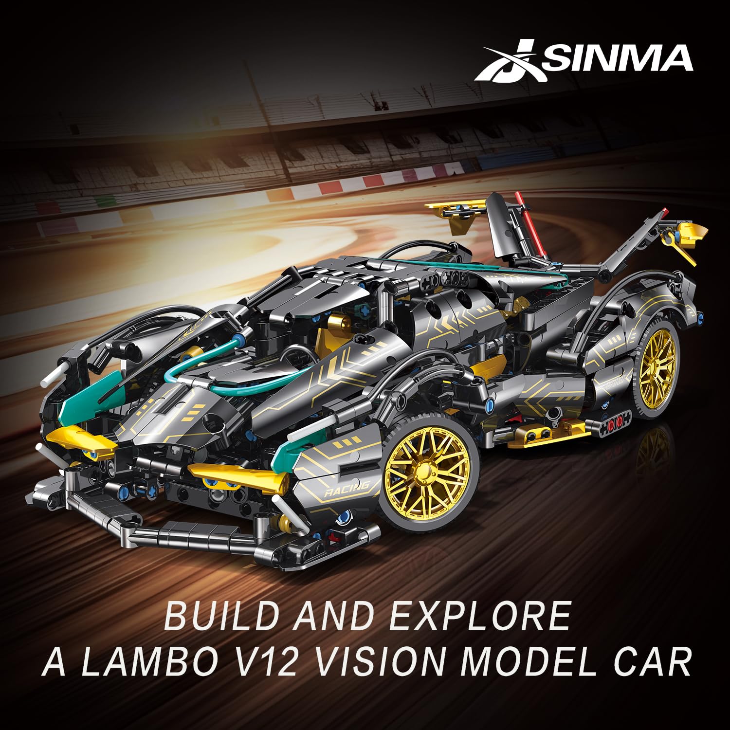 JSINMA Technic Sports Car Building Blocks Toys Boys or Adults Kits 1:14 MOC Lambo V12 Building Set Speed Champions Raceing Car Model Vehicle Set