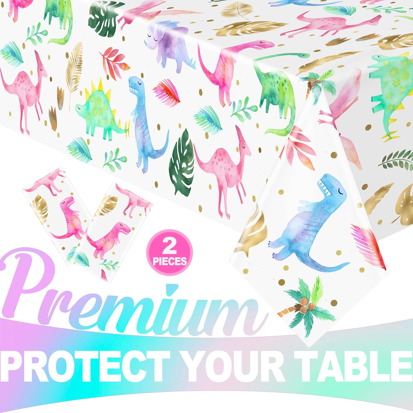 HaPiBiDesign Girl Dinosaur Birthday Party Tablecloth - Pink Dinosaur Plastic Disposable Table Cover - Girl Dinosaur Party Supplies (1, 54'' x 108'')