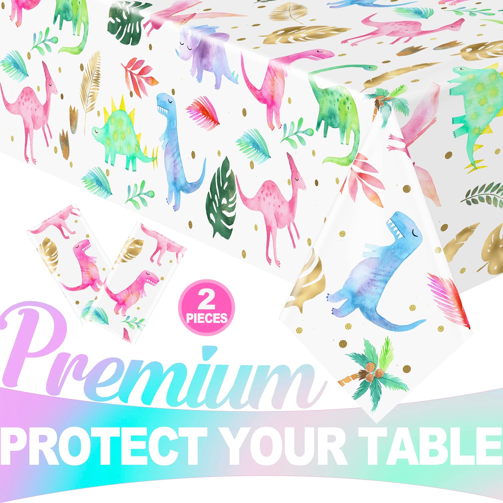 HaPiBiDesign Girl Dinosaur Birthday Party Tablecloth - Pink Dinosaur Plastic Disposable Table Cover - Girl Dinosaur Party Supplies (1, 54'' x 108'')